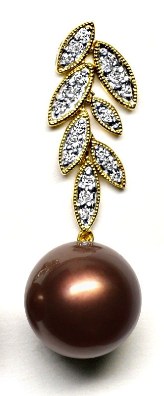 Foto 2 - Ohrhänger mit 11,4mm Schoko Tahiti Perlen, 38 Diamanten, R3570