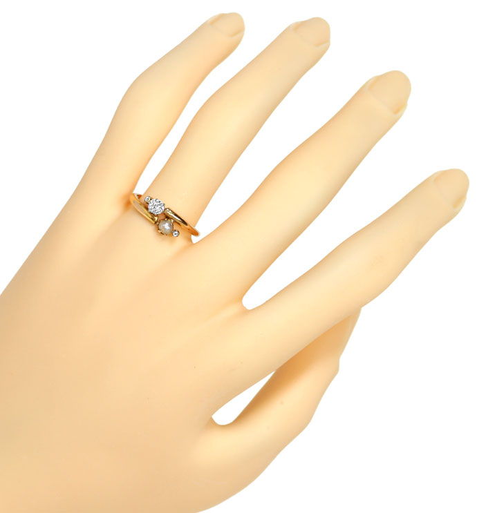 Foto 4 - Feiner antiker Ring mit Perle und Diamanten in Gold 18K, S9733
