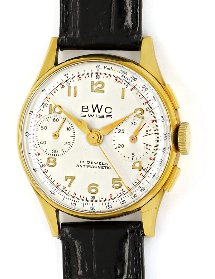 Foto 2 - BWC Vintage Chronograph Lederband Herrenuhr in Gelbgold, U2560